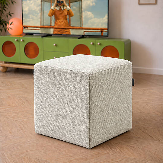 Çok Amaçlı Puf Qube Buklet Beyaz 40x40x40