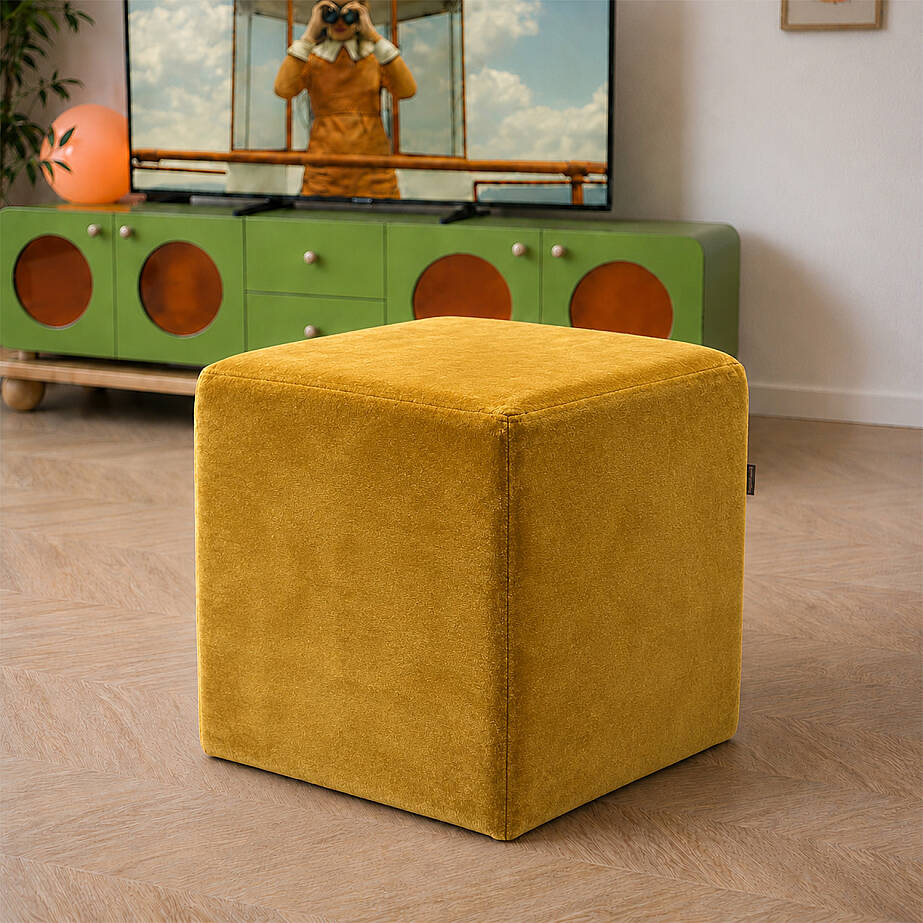 Çok Amaçlı Puf Qube Kadife Hardal 40x40x40 - 1