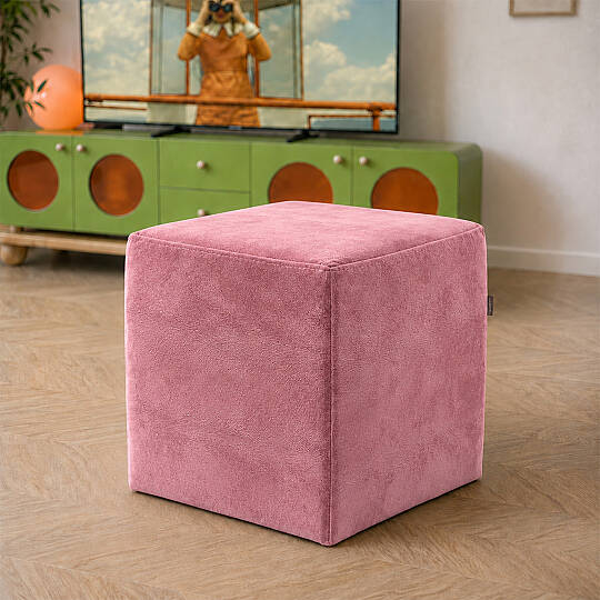 Çok Amaçlı Puf Qube Kadife Pembe 40x40x40
