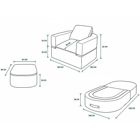 Sofa Bed Katlanır Yatak Olabilen Berjer Koltuk Puf Seti Antrasit - 3