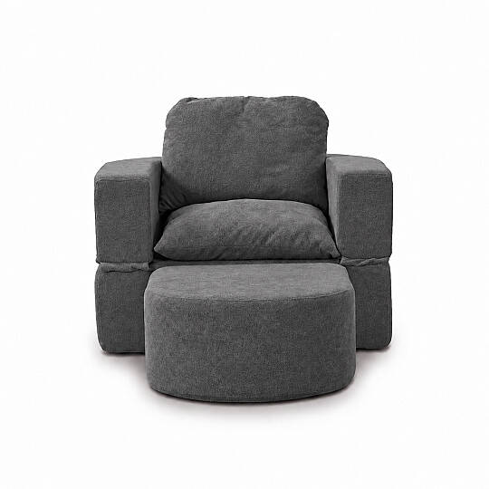Sofa Bed Katlanır Yatak Olabilen Berjer Koltuk Puf Seti Antrasit - 4