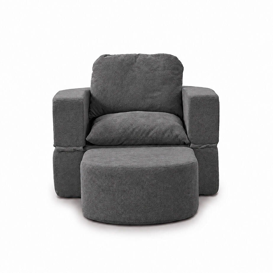 Sofa Bed Katlanır Yatak Olabilen Berjer Koltuk Puf Seti Antrasit - 4