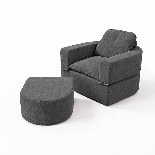 Sofa Bed Katlanır Yatak Olabilen Berjer Koltuk Puf Seti Antrasit - 7