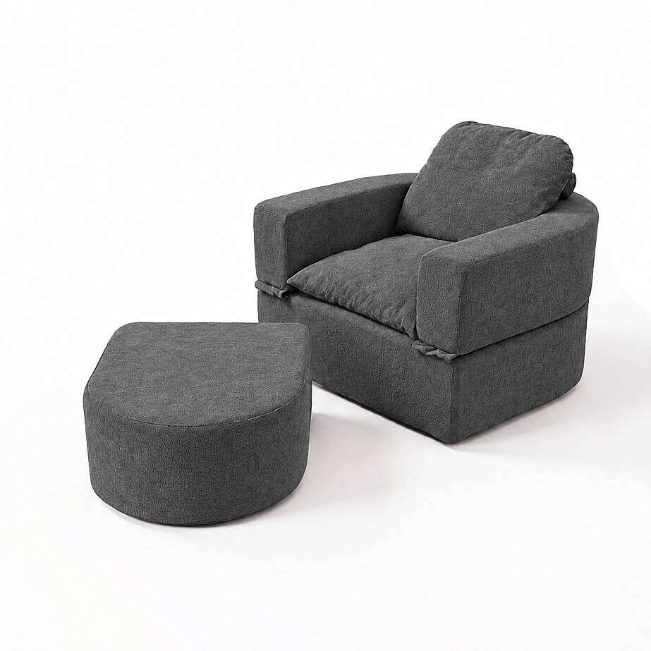 Sofa Bed Katlanır Yatak Olabilen Berjer Koltuk Puf Seti Antrasit - 7