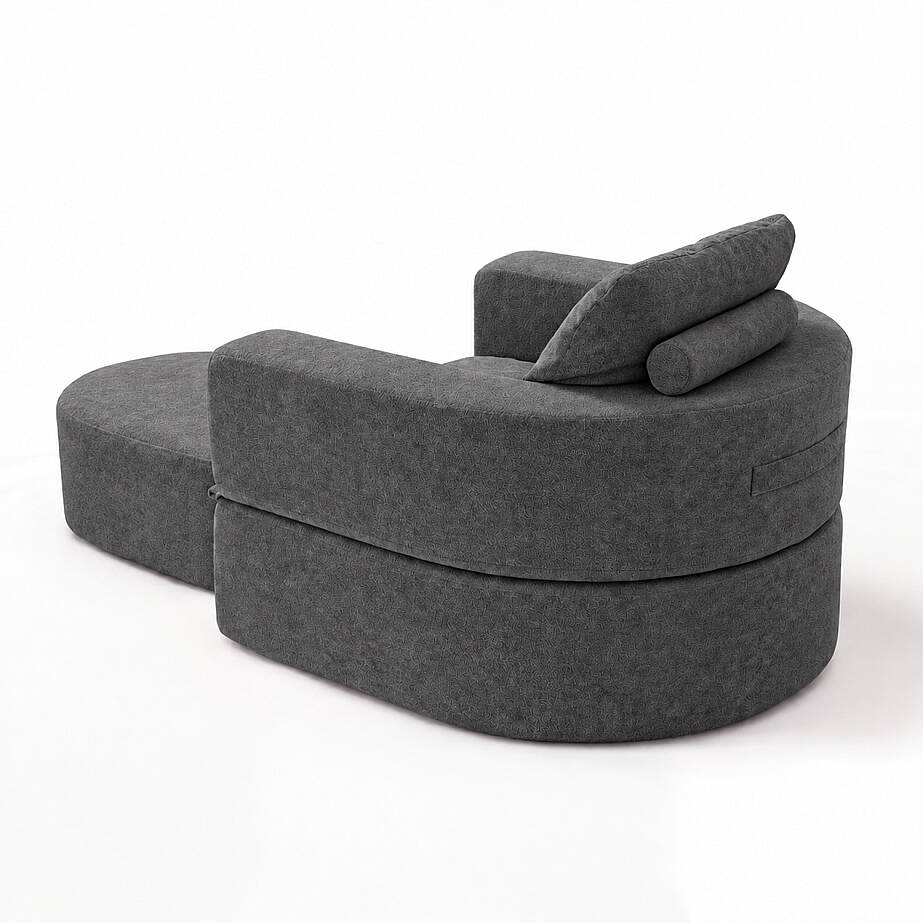 Sofa Bed Katlanır Yatak Olabilen Berjer Koltuk Puf Seti Antrasit - 8