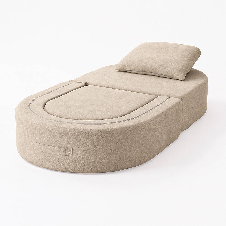 Sofa Bed Katlanır Yatak Olabilen Berjer Koltuk Puf Seti Krem - 2