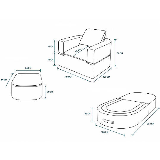 Sofa Bed Katlanır Yatak Olabilen Berjer Koltuk Puf Seti Krem - 3