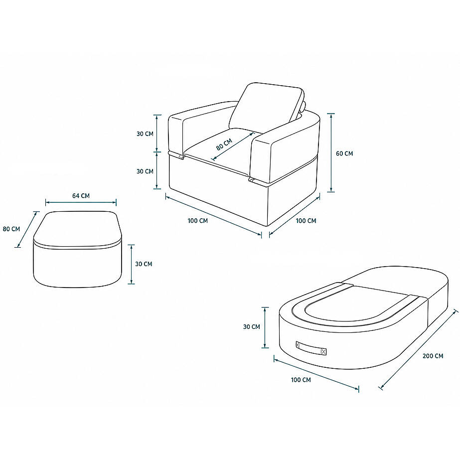 Sofa Bed Katlanır Yatak Olabilen Berjer Koltuk Puf Seti Krem - 3