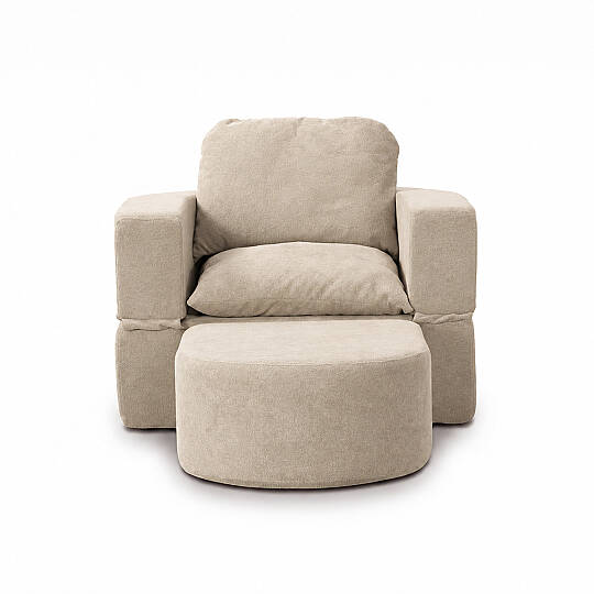 Sofa Bed Katlanır Yatak Olabilen Berjer Koltuk Puf Seti Krem - 4