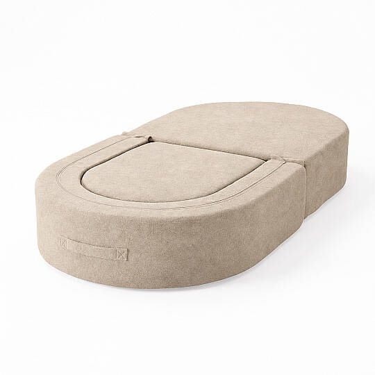 Sofa Bed Katlanır Yatak Olabilen Berjer Koltuk Puf Seti Krem - 5