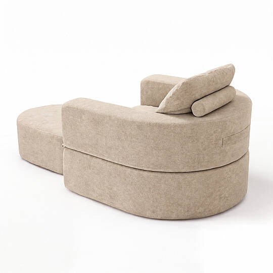 Sofa Bed Katlanır Yatak Olabilen Berjer Koltuk Puf Seti Krem - 7