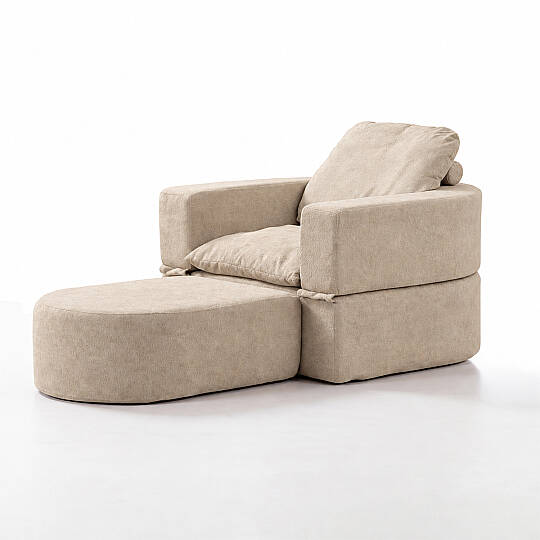 Sofa Bed Katlanır Yatak Olabilen Berjer Koltuk Puf Seti Krem - 8