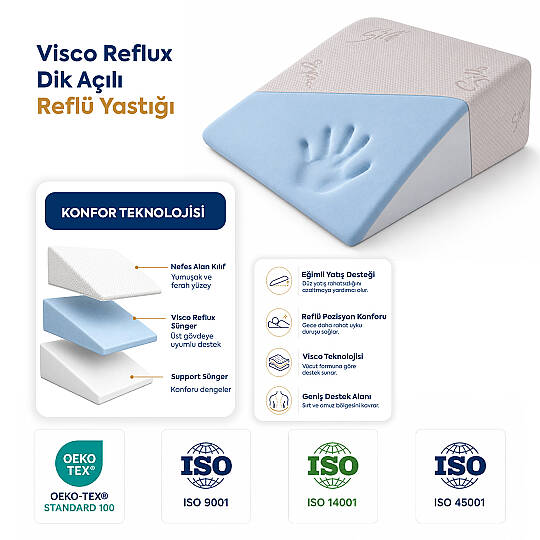 Visco Reflux Dik Açılı Silk Kumaş Reflü Yastığı 65x60x20 cm - 3