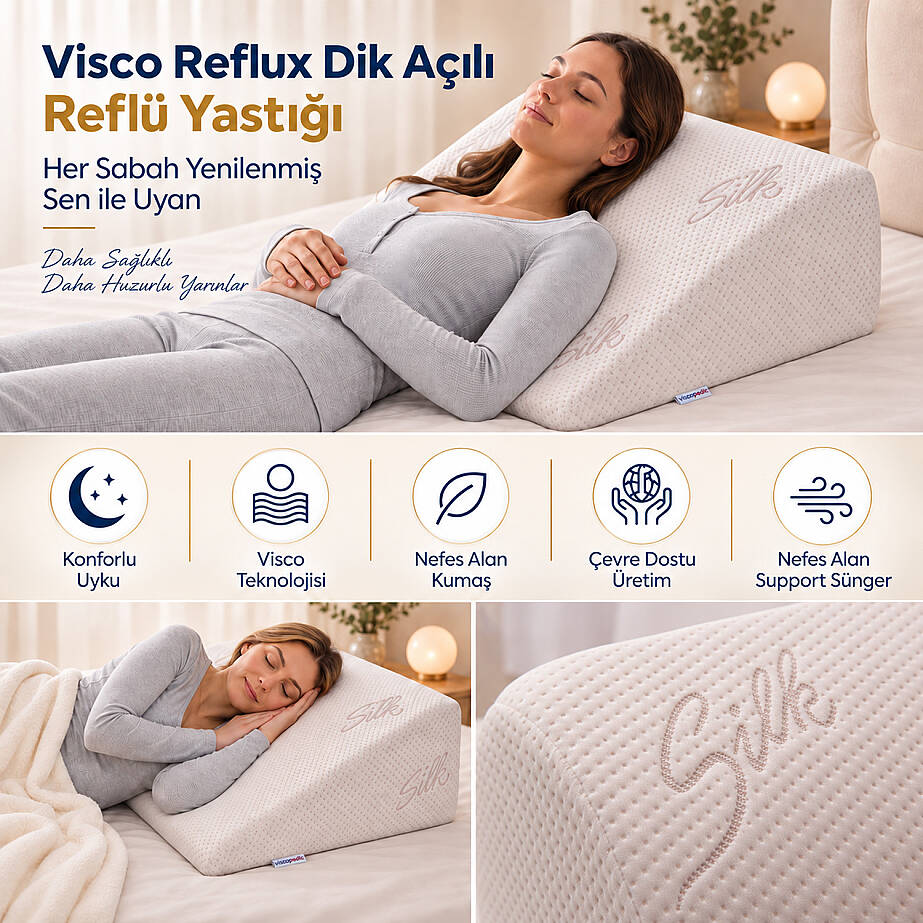 Visco Reflux Dik Açılı Silk Kumaş Reflü Yastığı 65x60x20 cm - 4