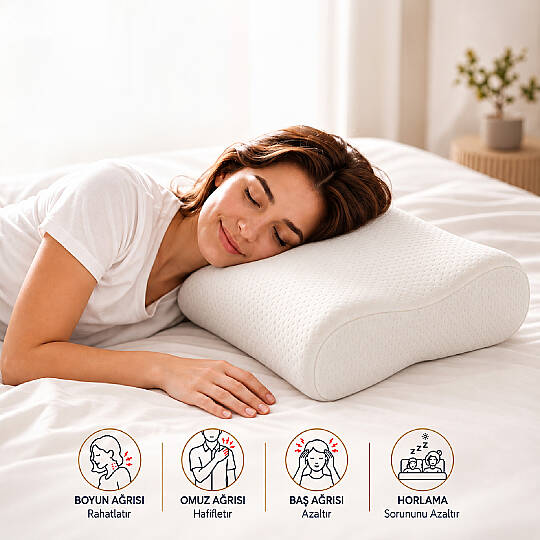 Visco Time Comfy Boyun Destekli Ortopedik Visco Yastık 50x32x11 cm 2'li - 4