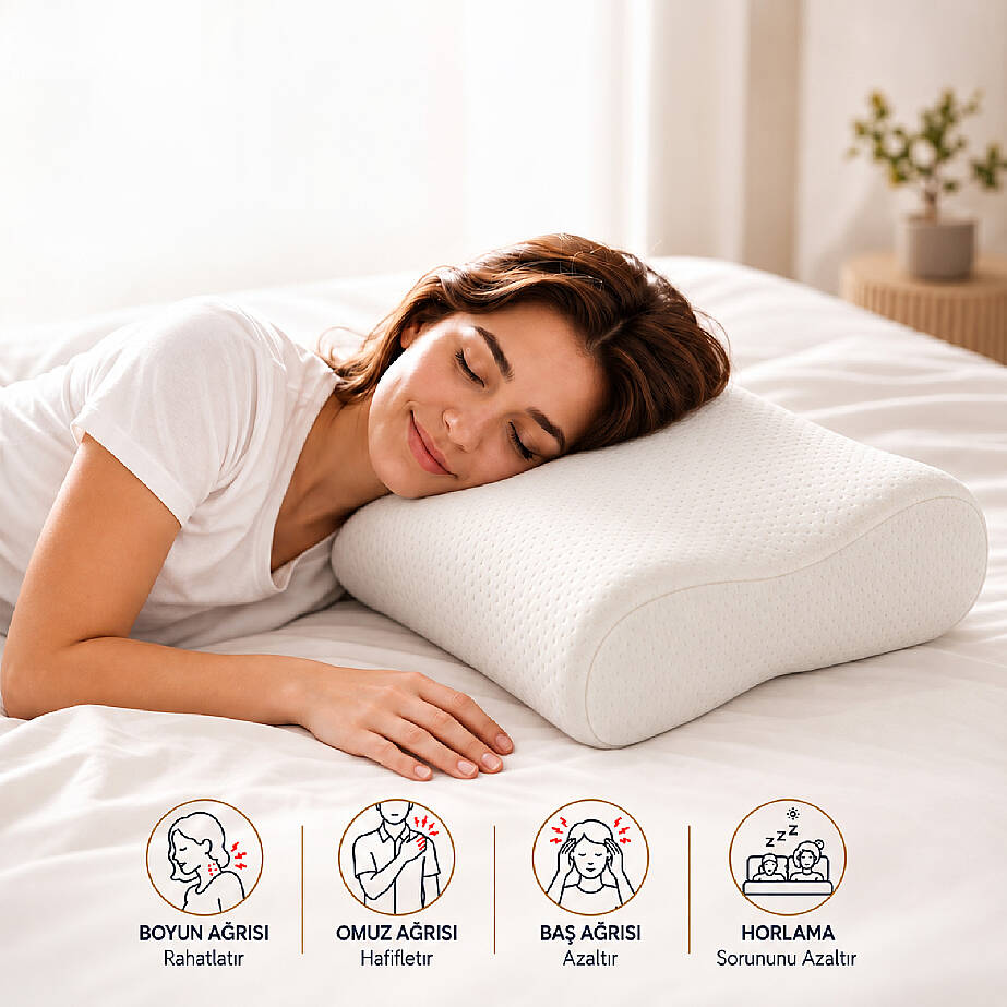 Visco Time Comfy Boyun Destekli Ortopedik Visco Yastık 50x32x11 cm 2'li - 4