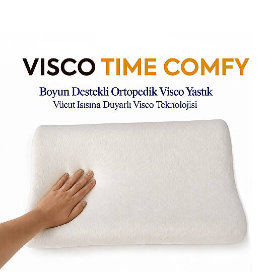 Visco Time Comfy Boyun Destekli Ortopedik Visco Yastık 50x32x11 cm 2'li - 5
