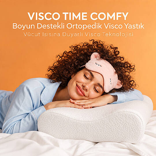 Visco Time Comfy Boyun Destekli Ortopedik Visco Yastık 50x32x11 cm - 7